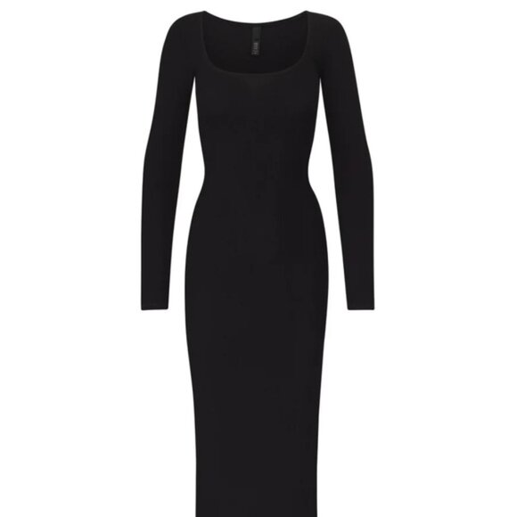 Skims Soft Lounge Long Sleeve Dress Ribbed Onyx Size XXS - Picture 10 of 10